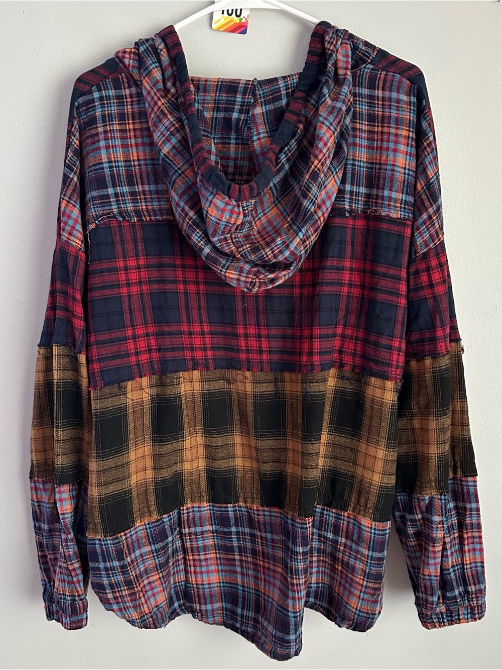 Haptics 2X hooded long sleeve fall top women’s xxl 1X plaid patchwork hoodie 1xl - Picture 2 of 7